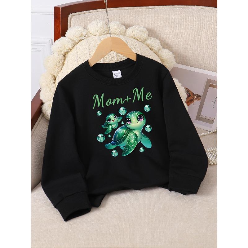 Girls' Long-sleeve Sweatshirt with Round Neck and Printed DesignMom And Me Turtles Suitable for Spring and Autumn, Fashionable and Casual