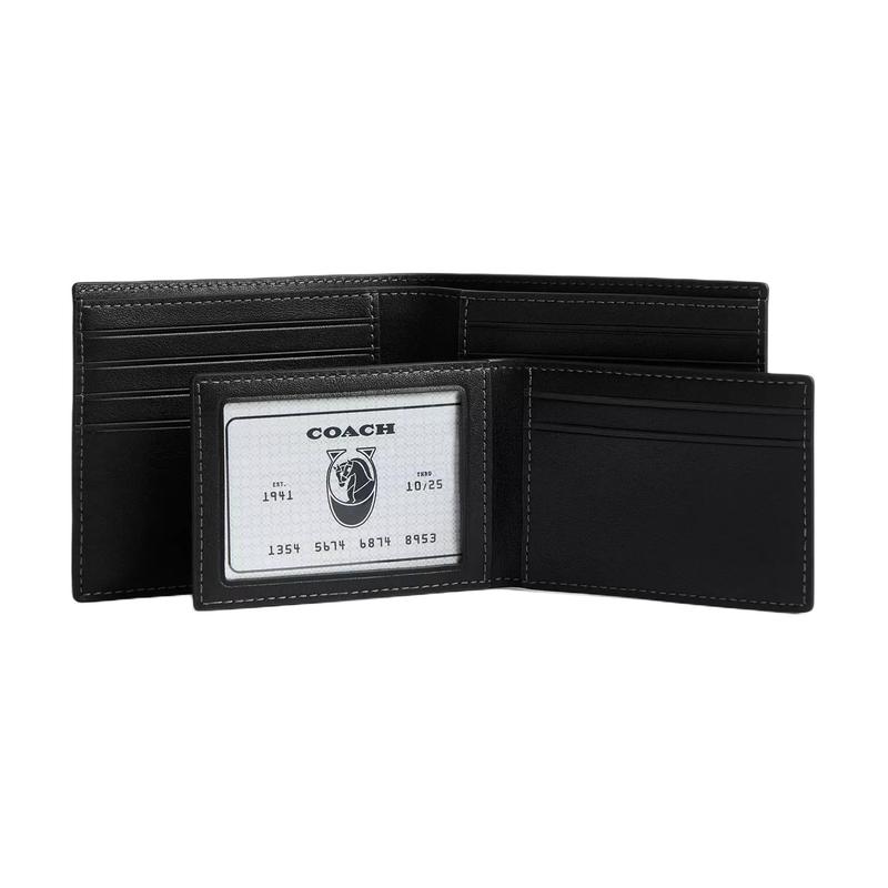 Coach 3 IN 1 WalletEllie 10 Elephant Pattern Cow Leather Wallet Men's Black Black