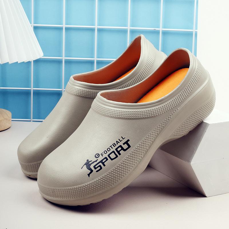 

Кухонная рабочая обувь мужская поварская мужская летняя одежда кухонная работа водонепроницаемая, нескользящая, маслостойкая и износостойкая толстая подошва один педаль 45 серый