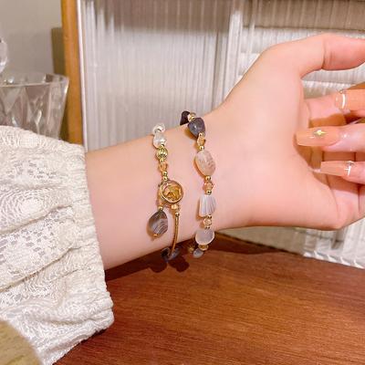 BLINGBAY Women's Bracelet Natural Stone Double-Layer Bracelet Light Luxury High-Quality Retro Temperament Bracelet Modern Jewelry Gift