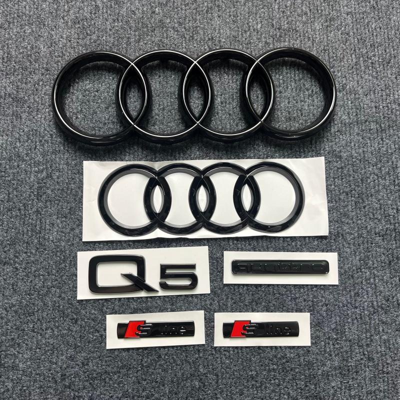 285mm Für audi Q5 2014-2019 4Ringe Logo ABS Schwarz Auto Motorhaube Frontgrill Emblem Heckklappen Emblem Q5 Aufkleber Quattro Sline Emblem