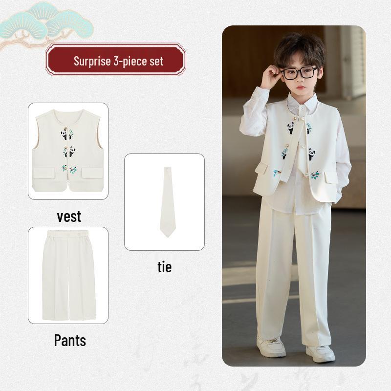 Boys' Spring Hanfu Vest Set with Embroidery - Formal Wear for Performances and Events