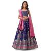 PURVAJA Women' Jacquard SemiStitched Lehenga Choli (IndraNavyBlue NavyBlue Free )