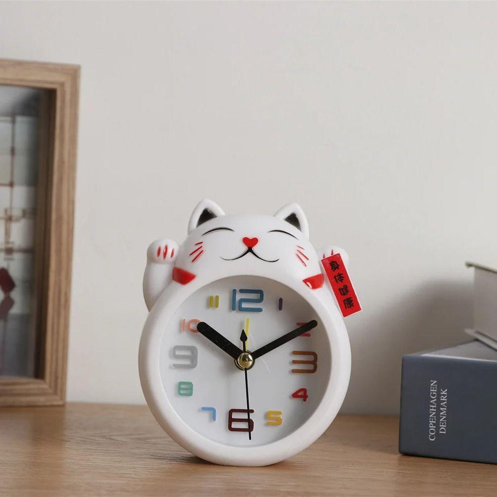 Creative Kids Alarm Clock Cartoon Table Clock Cat Desktop Decoration Lucky Cat Alarm Clock  Student