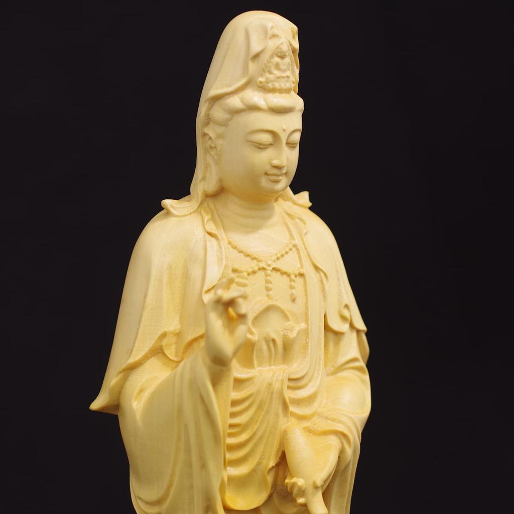 Stehende Kannon Bodhisattva Buddha-Statue, Ungefähr 20 cm hoch, Aus natürlichem Buchsbaum gefertigt, Kannon-Statue, Holzschnitzerei, [Produktcode]