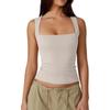 Summer Women's Square Neck Sleeveless Double Tank Top Basic Skinny T-Shirt