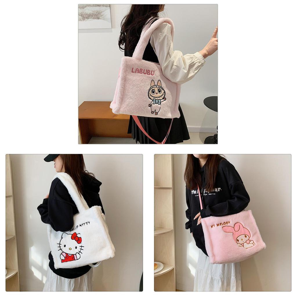 Hello Kitty Stitch Labubu Plush Shoulder Bag With Zipper Closure For Daily Casual Use