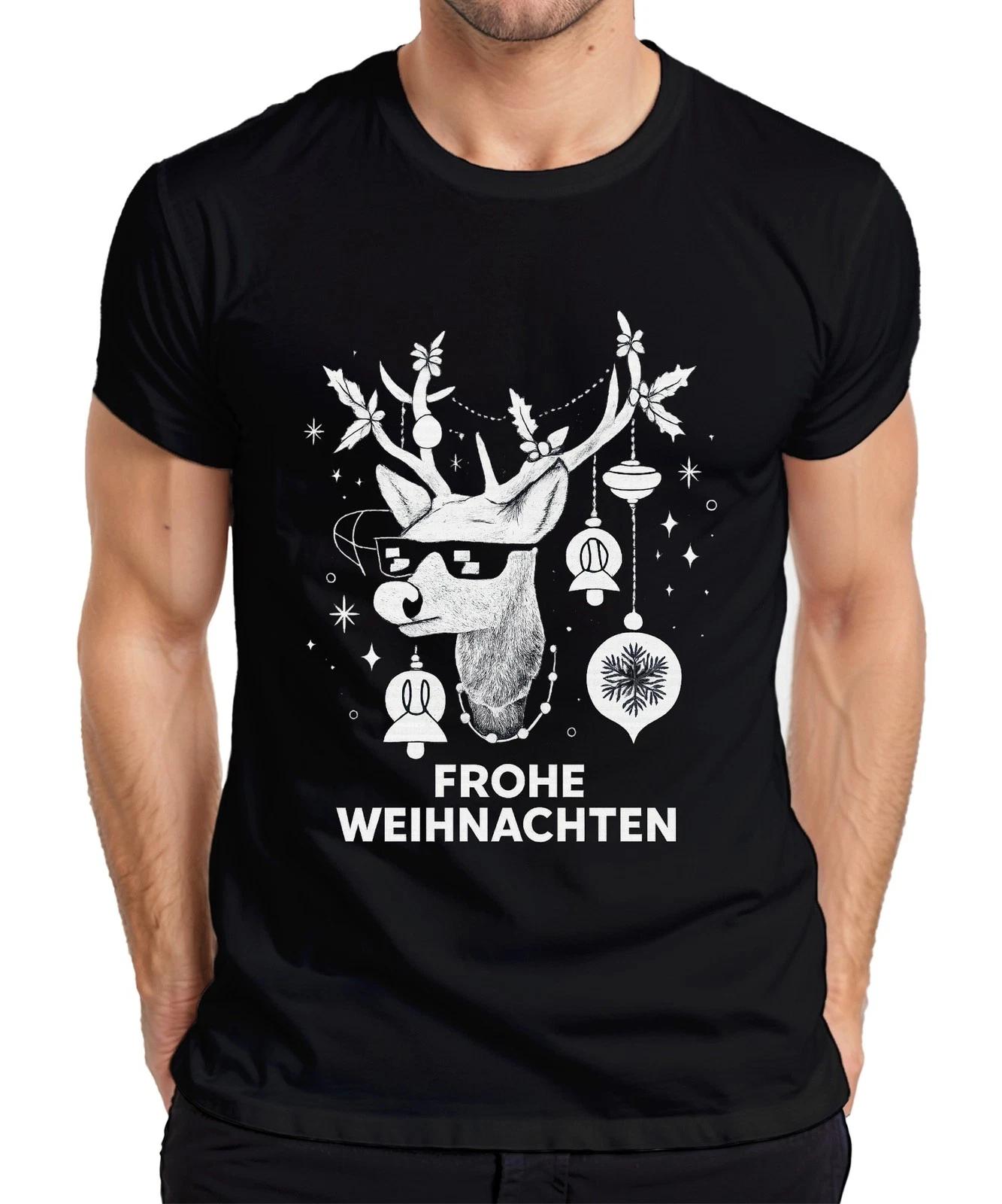 FROHE WEIHNACHTEN Rentier Sonnenbrille Hirsch Weihnachtskugeln Herren T-Shirt M