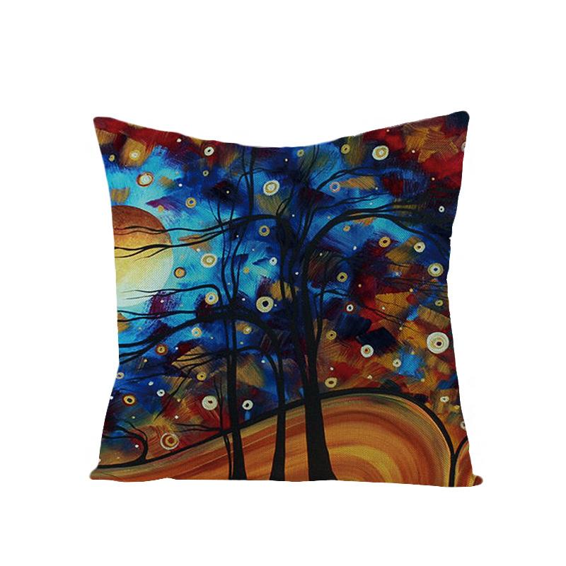 Home Oil Painting Tree Pillow Cover Polyester Sofa Car Pillow Cushion Cover Combination Pack
