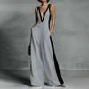 Dames mouwloze V-hals wijde pijpen jumpsuit met contrasterend paneel, losse pasvorm, eendelig, casual modekleding voor dagelijks gebruik