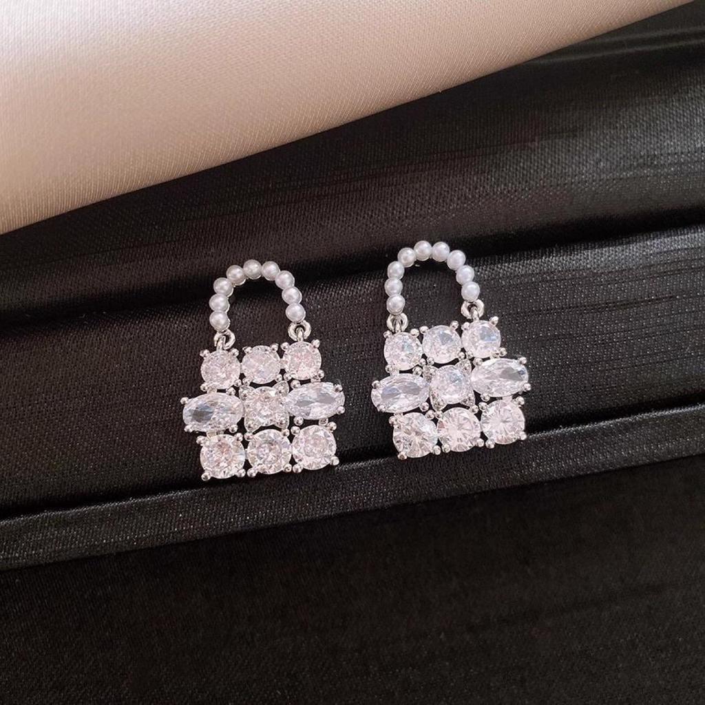 Exquisite High-End Zirconia Bag Stud Earrings for Women - New Fashionable Design 2025