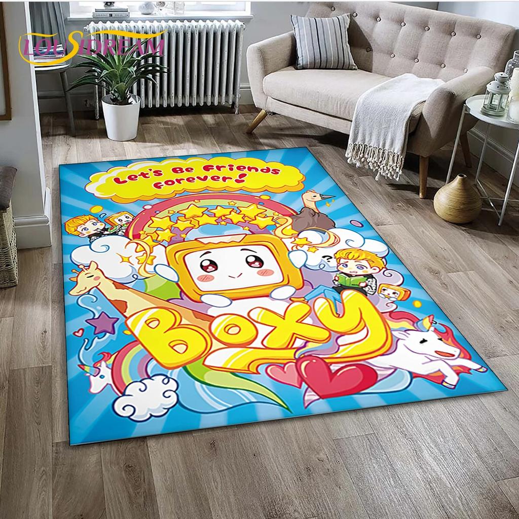 Tappeto Tappeto Tappeto Decorazione per Soggiorno Camera da Letto, Tappetino Antiscivolo Decorazione per Divano Zerbino, 3D Lankybox Carino Felice Boxy Foxy Rocky