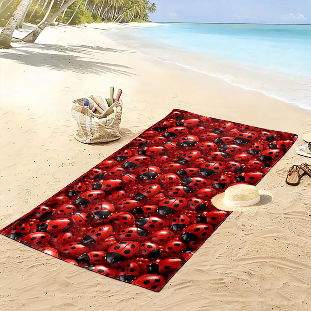 Vibrant ladybug harmony Print beach towel, quick drying, suitable for travel, outdoor sports, jogging, the beach and swimming, gift