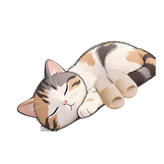 Floor Mat 3D Cartoon Cat Pattern Rug Non-Slip Backing Easy Maintenance Living Room Rug Multipurpose Home Decor