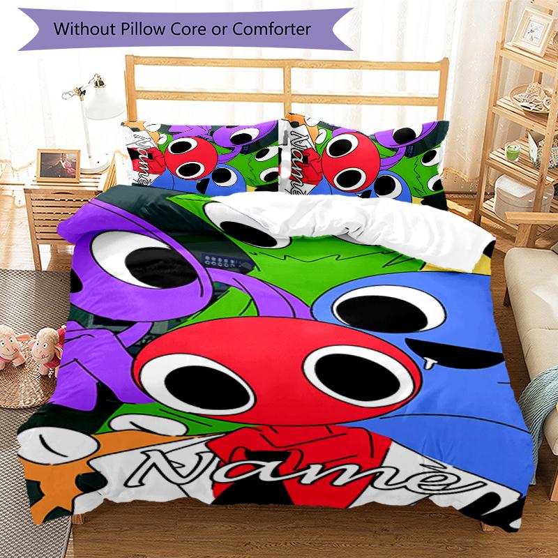 3pcs Custom Name Rainbow Friends Bedding Set Duvet Cover Closure Includes 1 Duvet Cover & 2 Pillowcases for All Seasons Bedroom Decor