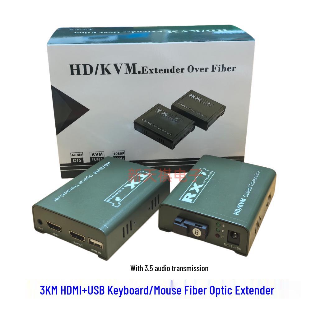 3KM HDMI & USB Fiber Optic Extender with 3.5mm Audio KVM Support