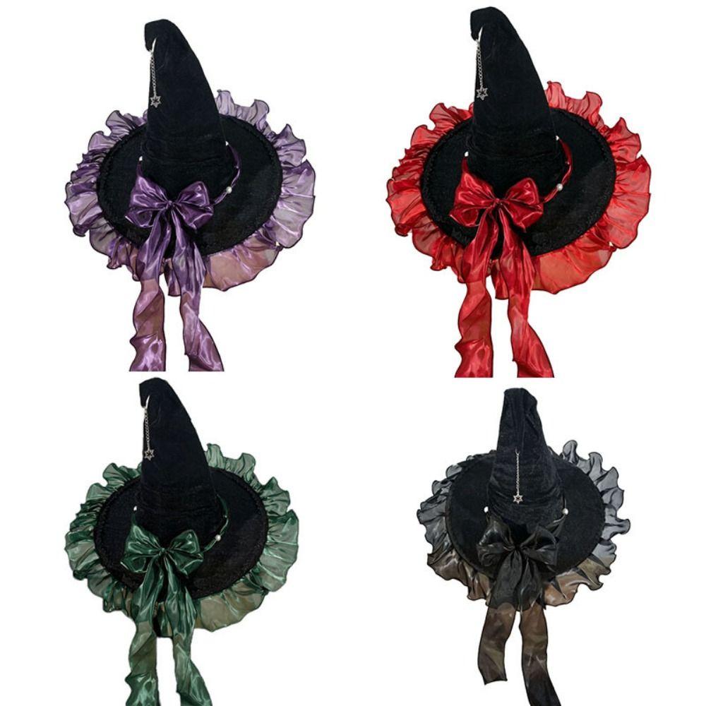 Star Pendant Lolita Witch Hat Lace Wizard Cap Party Headwear Halloween Hat  Masquerade Ball
