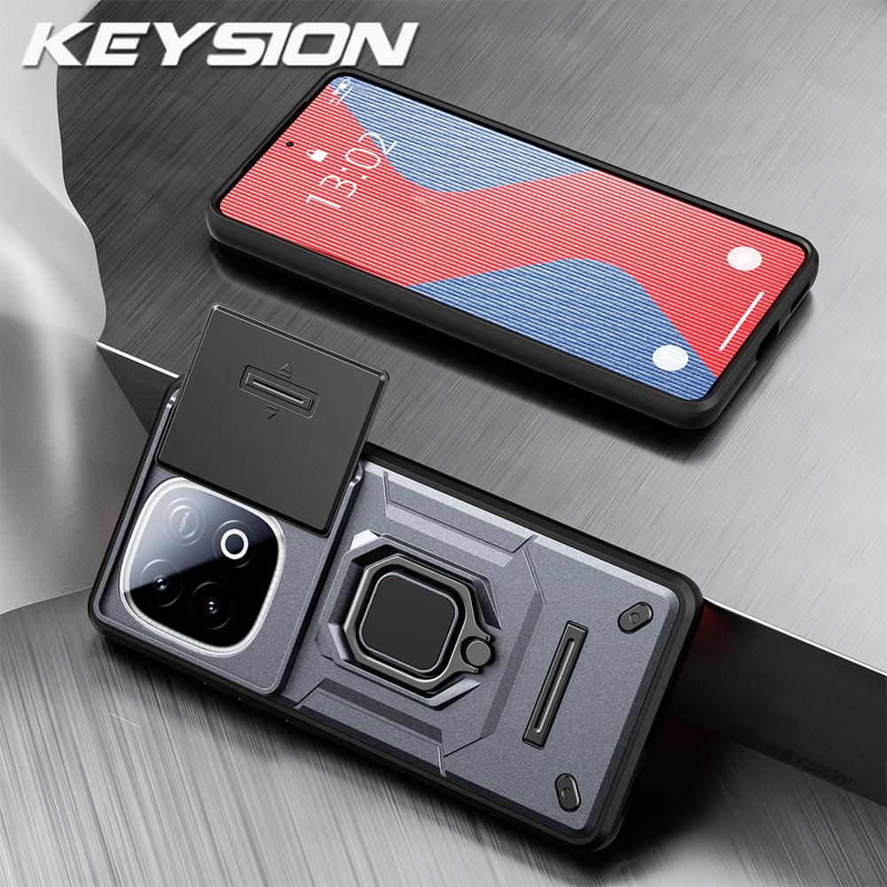 KEYSION Shockproof Armor Case for for IQOO Z10 Turbo Pro 5G Slide Camera Protection Ring Stand Phone Cover for IQOO Z10 Turbo 5G