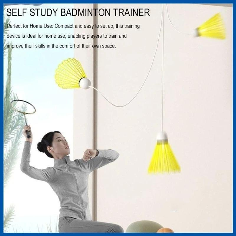 1 Set Hanging Badminton Trainer Luminous Glow Design No Ball Picking Needed Fit For Indoor Home Practice Kids Beginners