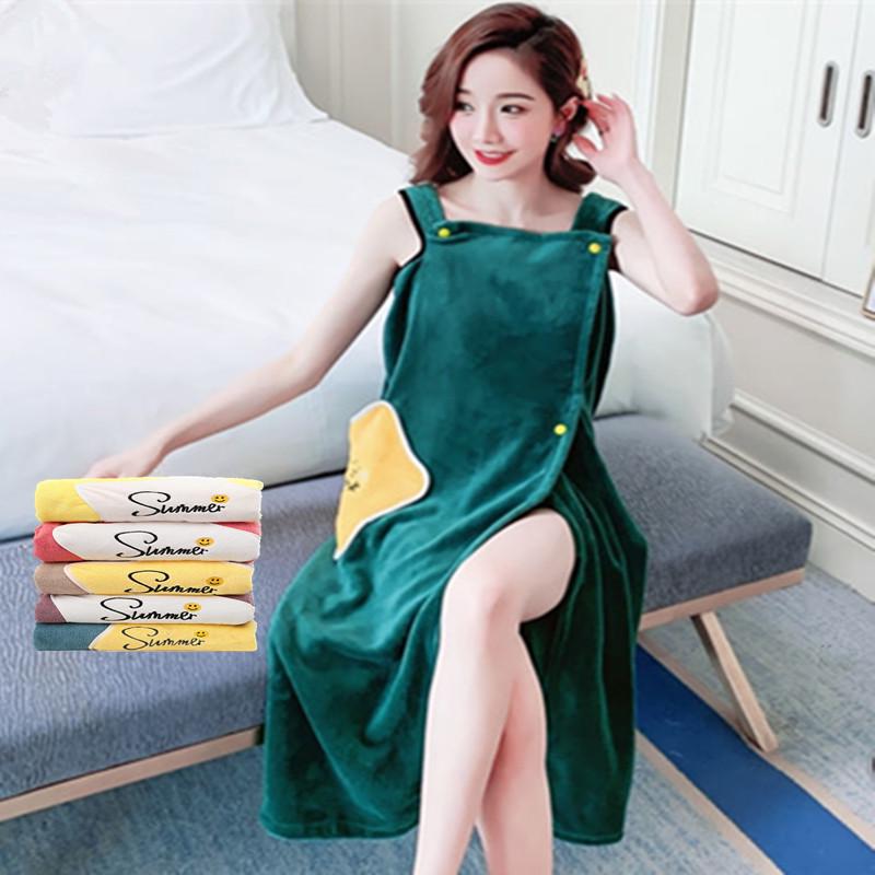 Top Star Pocket Absorbent Girls' Wearable Bath Towel Skirt - Soft Coral Fleece Bathrobe