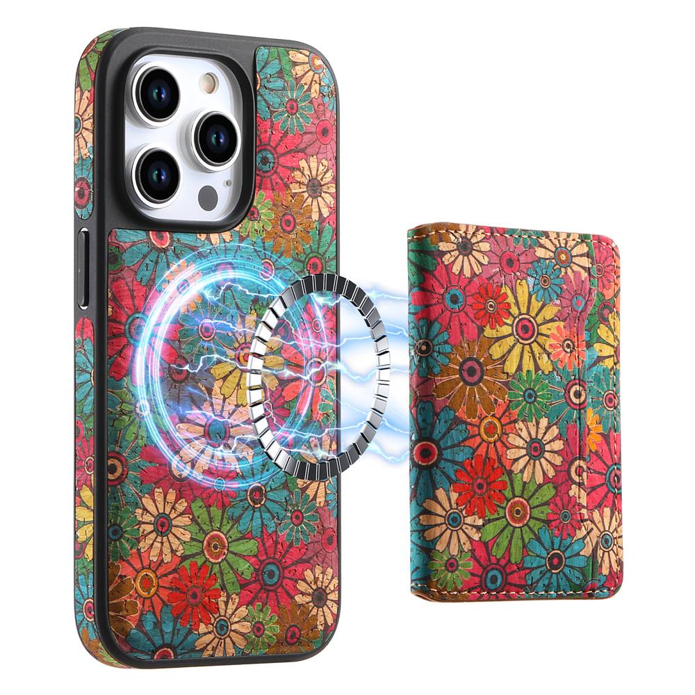 

Detachable Card Wallet Magnetic Leather Case for iPhone 15 Pro Max17 Air 16 Plus 14 Pro 13 12 Elegant Flower Style Stand Cover For iPhoneAir зелений
