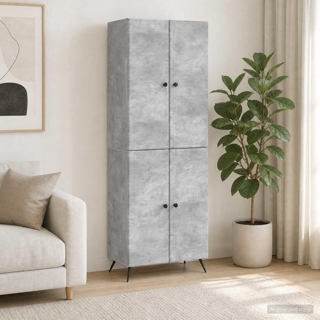 2 Piece Cabinet Set Concrete Grey Wood Based Material