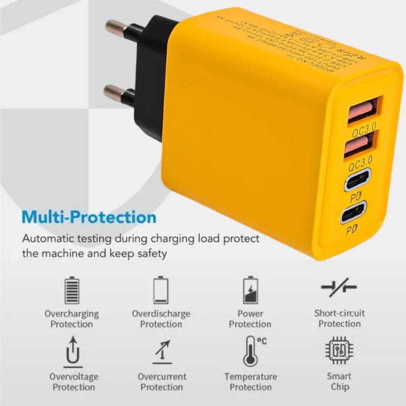 120W Schnellladung 4 Anschlüsse Handy-Ladegerät QC3.0 USB Typ C Ladegeräte Dual PD Wandadapter EU/US/UK Stecker für iPhone15 Xiaomi