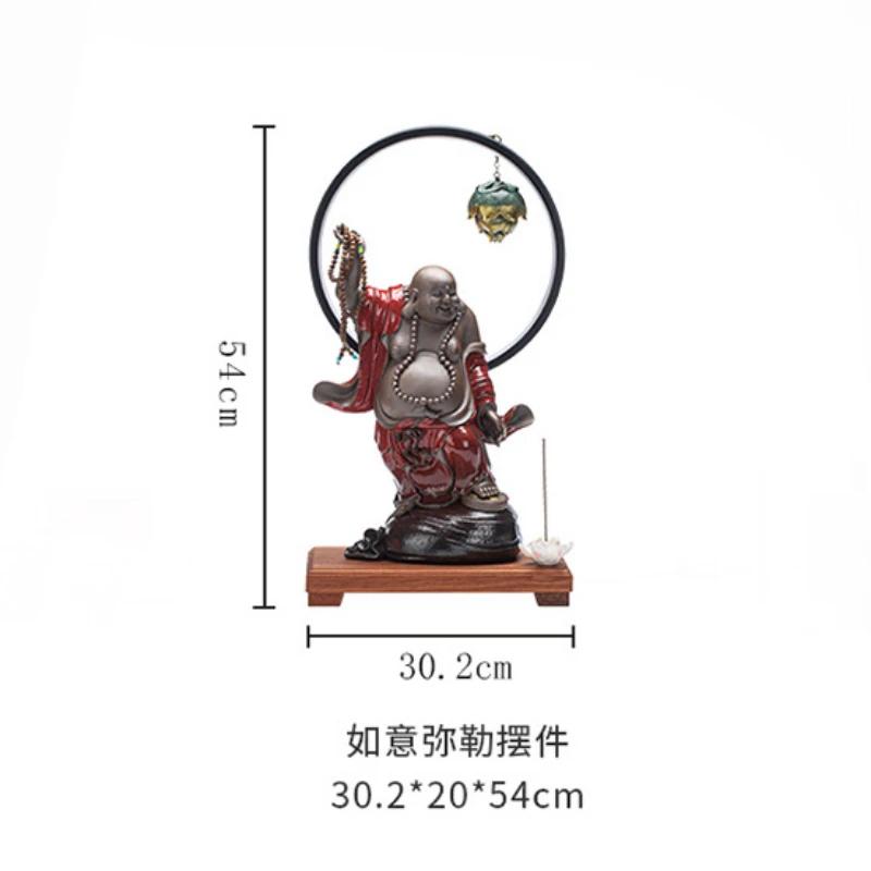 New Chinese Style Large Belly Maitreya Buddha Ceramic Buddha Statue Lamp Ring Decoration Home Decor Living Room Decorations