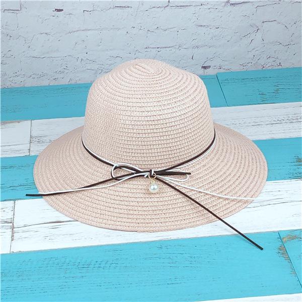 Summer hat female tide straw hat pearl versatile sunshade sunscreen bucket hat handmade foldable beach hat