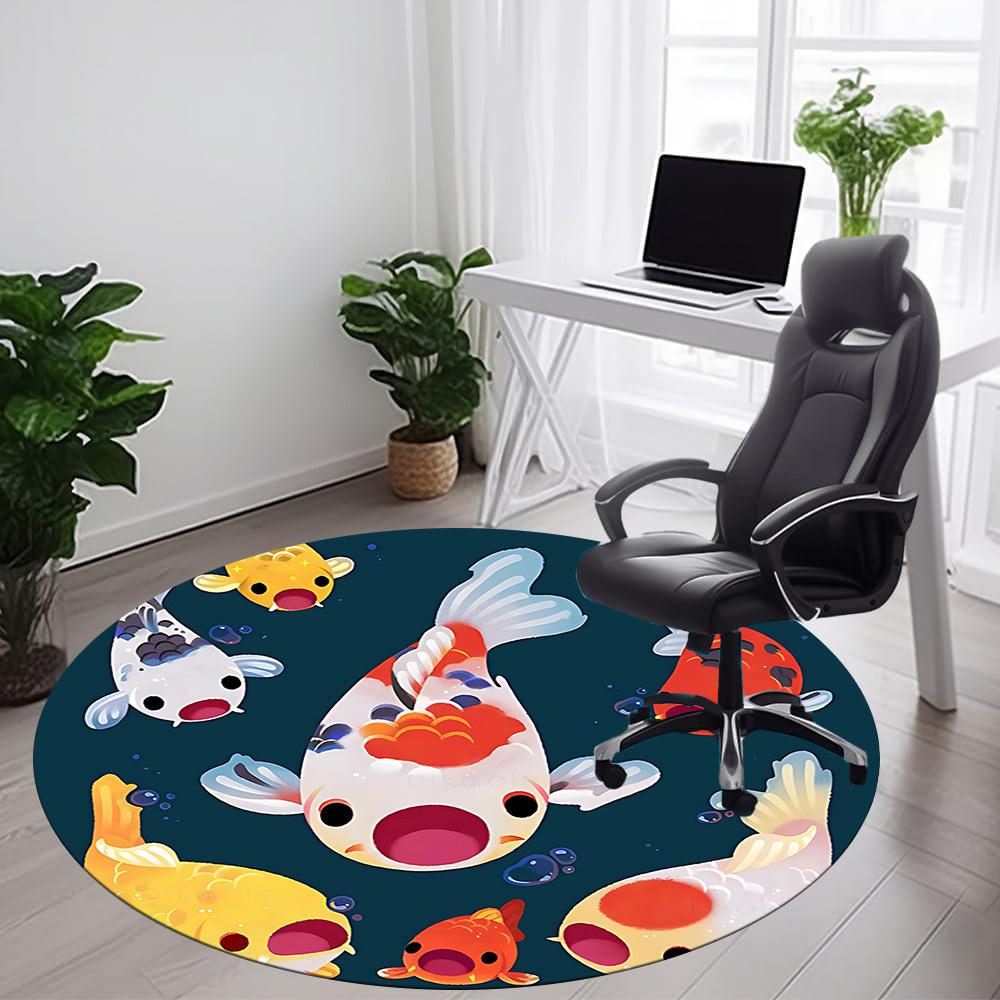 1pc Koi Pond Office Round Area Rug, Under Office Chairs Bedroom Living Room Home Decor, Room Deco