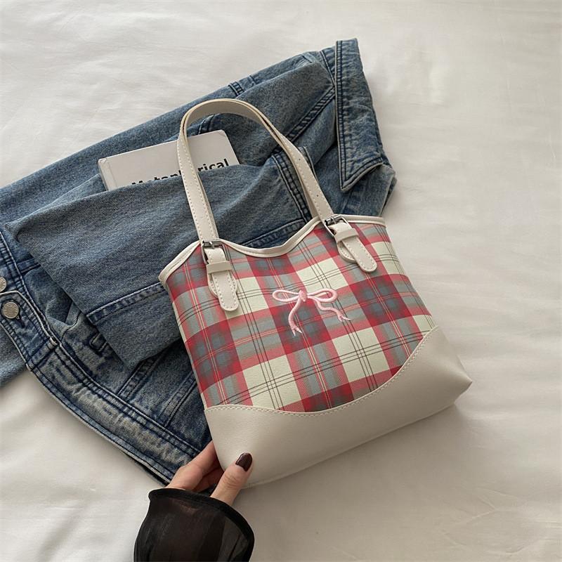 Chic Korean Style Plaid Women's Tote Bag For Summer 2024 Perfect For Everyday Use