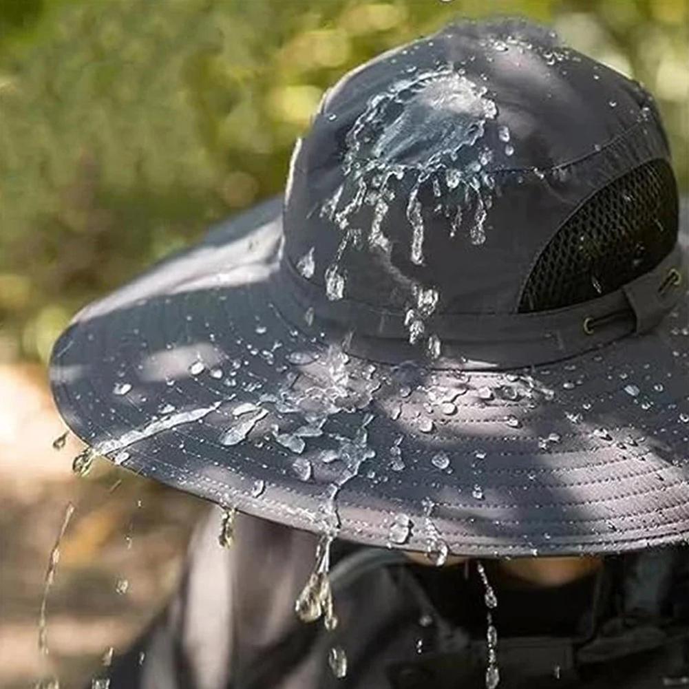 Summer Wide Brim Sun Hat Breathable Mesh Sides Outdoor Camping Travel Fishing Hat With Adjustable Neckband