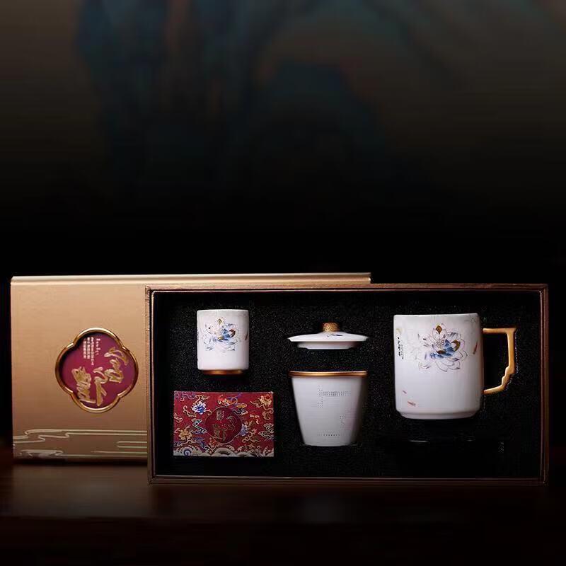 Cha Xun Xin Yue Jiang Shan Mutton-fat Jade White Porcelain Tea Infuser Cup with Lid