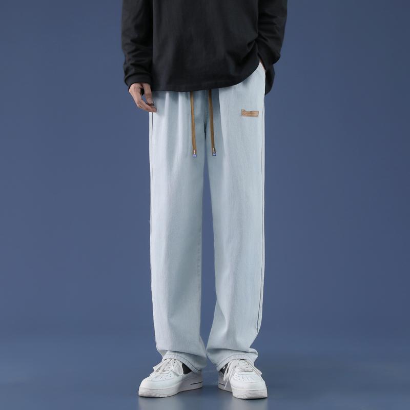 Calças Jeans Largas Casuais Elásticas na Cintura para Homem Streetwear Calças Retas Primavera Outono