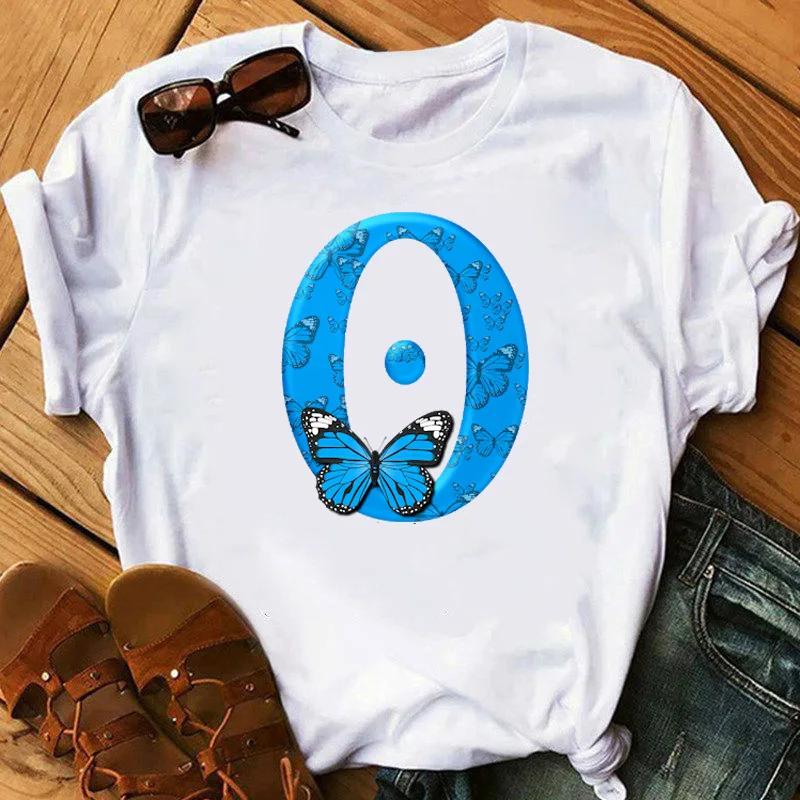 26 English Letters Butterfly Print Tshirt Short Sleeve Women Tops Graphic Harajuku Harajuku Sleeve Casual Aesthetic Clothes