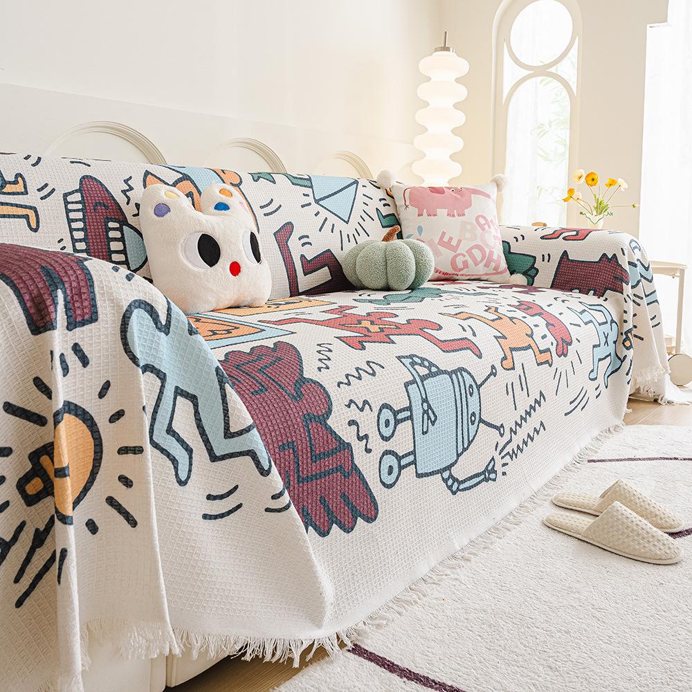 Sofa Towel Full Cover Cloth Ins Style Waffle Camping Blanket Sofa Cushion Cover Towel Four Seasons Universal All-inclusive Sofa Cover