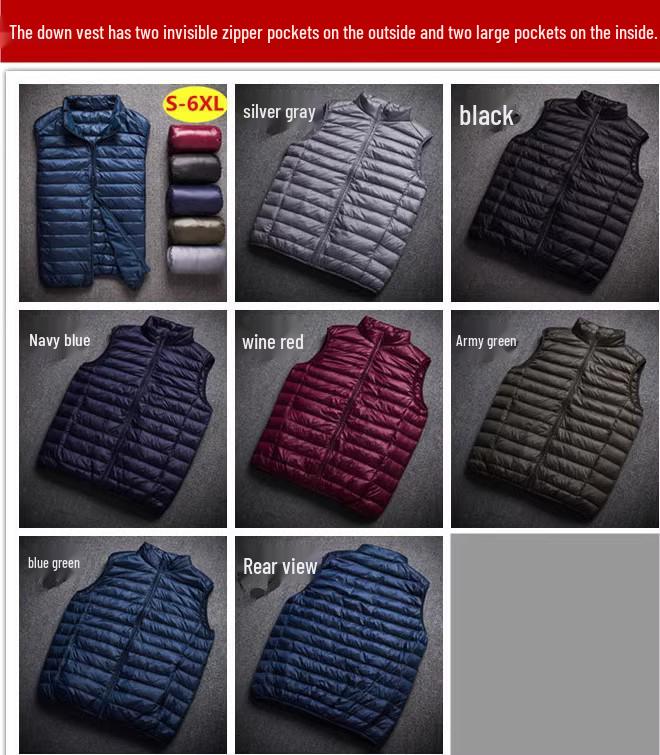 Men's XL Lightweight Ultrathin Sleeveless Down Vest