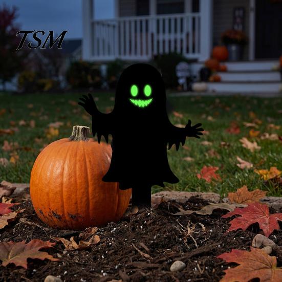 Spooky Outdoor Silhouette Halloween Garden Stake, Black Cat Yard Sign with Glow-in-the-dark Easy Installation Stakes Eyes, Waterproof Ghost