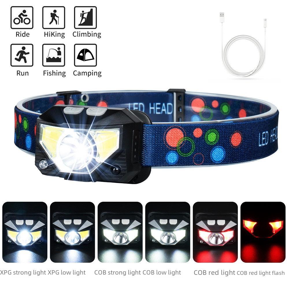 Waterproof USB Rechargeable LED Gesture-Sensing Headlamp with Red Light for Outdoor Night Fishing