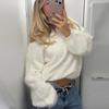 Casual Cross-Border Fashion Sweater with Seahorse Hair, Solid Color, Slanted Neck, and Long Sleeves