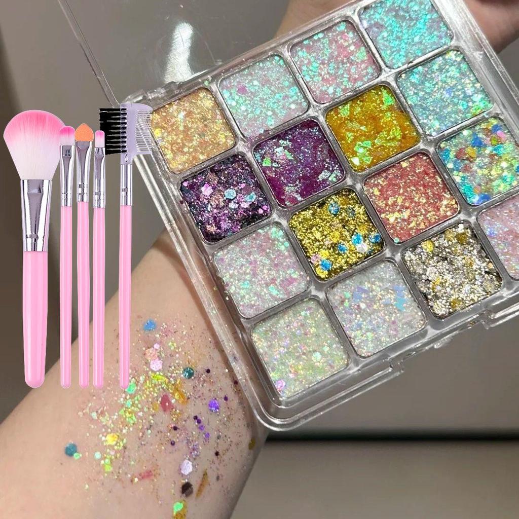 Meerjungfrau Pailletten Lidschatten Palette mit Perlmutt Glitzer & Selbstklebenden Strass Schmetterling Gesichtsklebern.