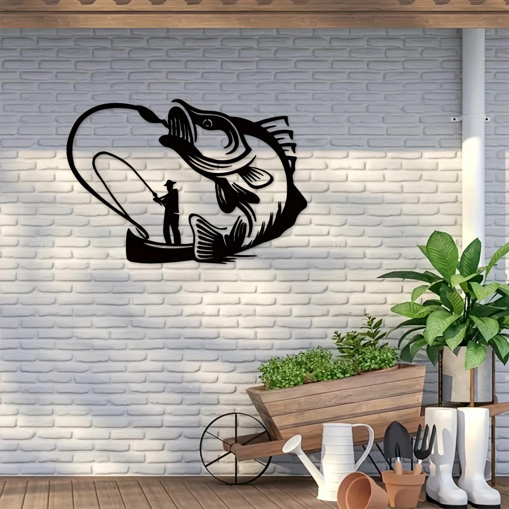 1 pz Segno Metallico Pesca Persico Decorazione Murale Regalo Pescatore Cabina Esterna Man Cave Bar Garage Patio Giardino Natale Halloween Capodanno