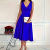 Sleeveless V Neck High Waist Solid Color Casual Fashion Evening Party Midi Dress