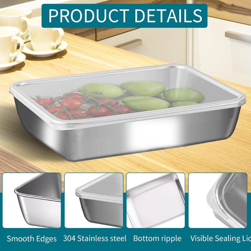 3er-Pack Edelstahl-Lebensmittelbehälter Gefrierbehälter mit Deckel für Kühlschrank Küche Spülmaschinenfest