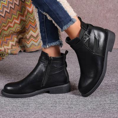 Fashionable And Simple Women's Leather Boots Low Thick Heel Round Toe Retro Women's Boots Short Boots Womens Rain Boots Size 11