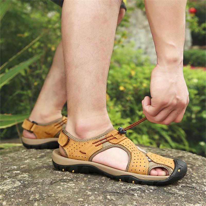 Letní pánské sandály z pravé kůže, pánská ležérní obuv, outdoorové pánské kožené sandály, pánské plážové boty, římské boty, větší velikost 38-48