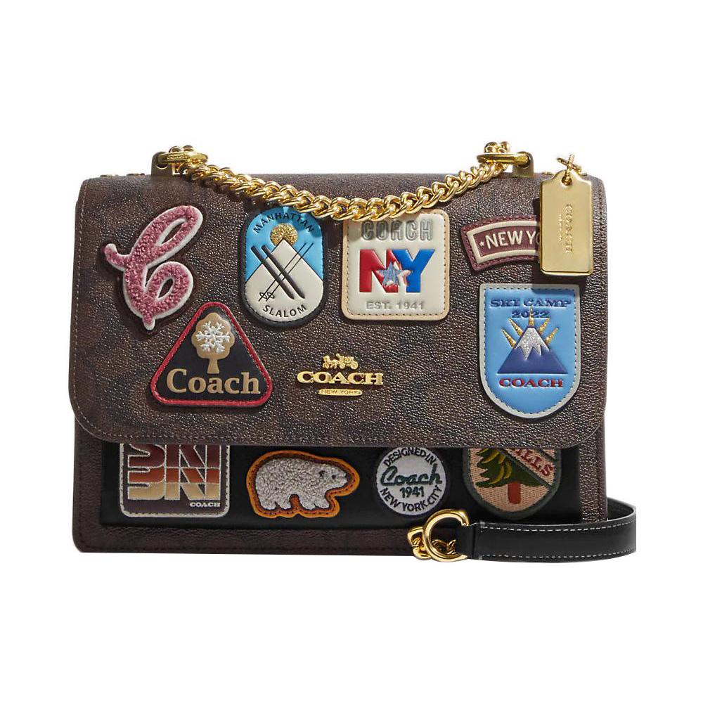 New COACH Klare Canvas With Leather Chain Bag Shoulder Bag Crossbody Bag Small Size Women's Khaki & Black CE591-IMOSN