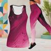 Women Plus Size Two Piece Outfit Scoop Neck Sleeveless Printed Longline Tank Top And Fitted Pants Red Black