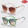 Protective Glasses 2pcs Fashion Female Square Sunglasses Women Men Color Gradient Sun Glasses Alloy Frame Simple Style Shades