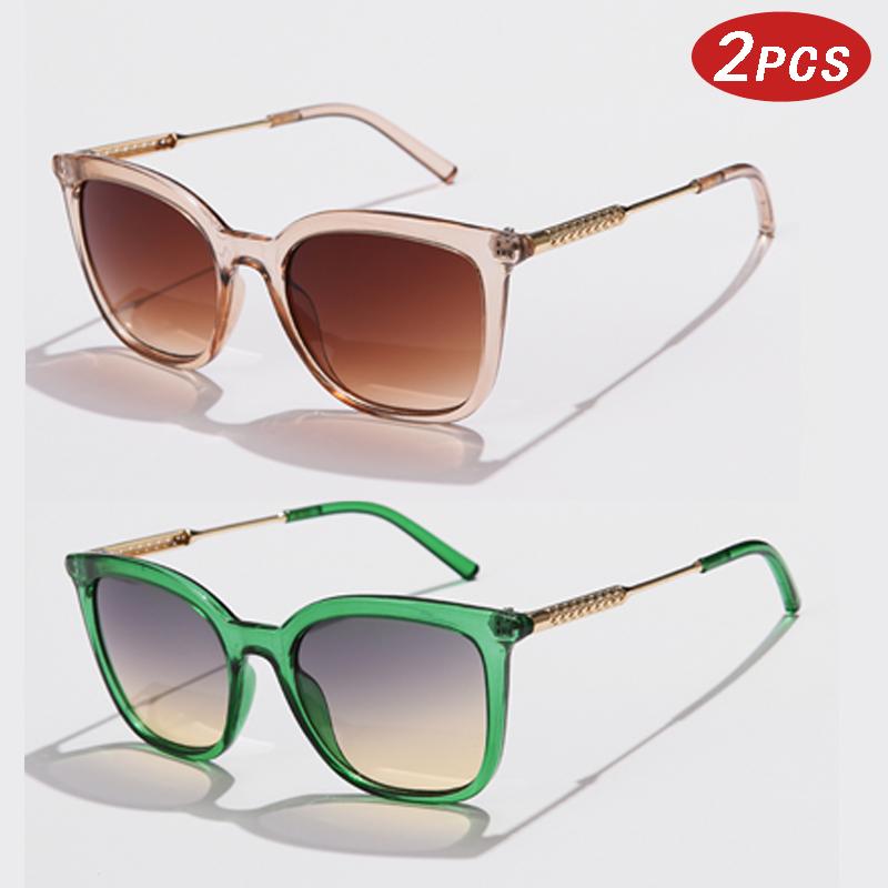 Protective Glasses 2pcs Fashion Female Square Sunglasses Women Men Color Gradient Sun Glasses Alloy Frame Simple Style Shades